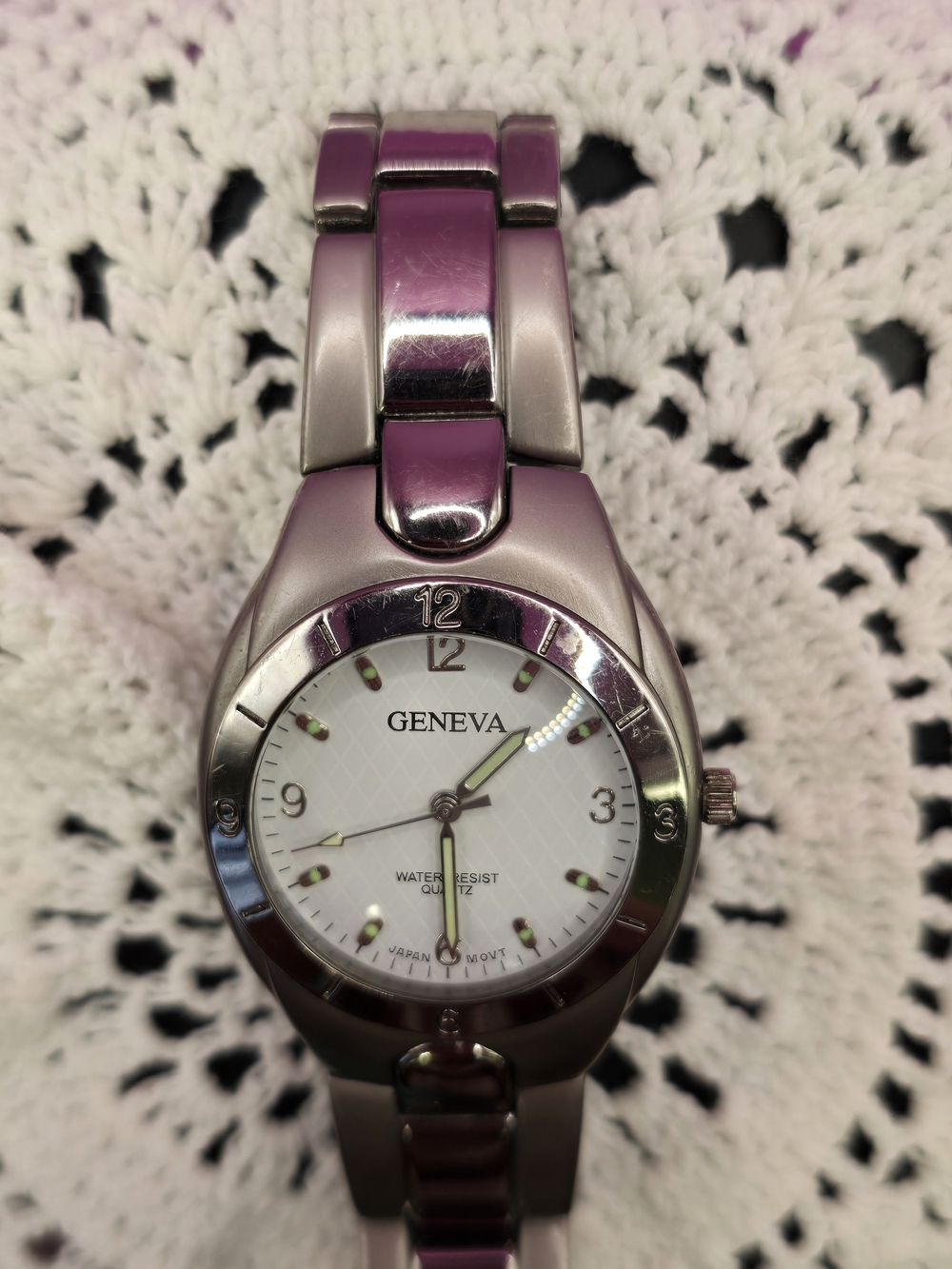 Geneva Silver-Tone Watch with White Dial